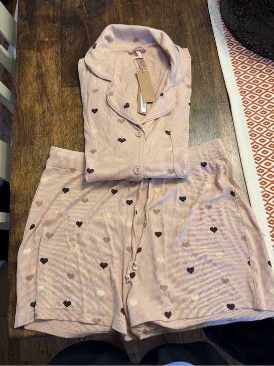 SKIMS Other - SKIMS Pink Heart Print Ribbed Short Pajama Set